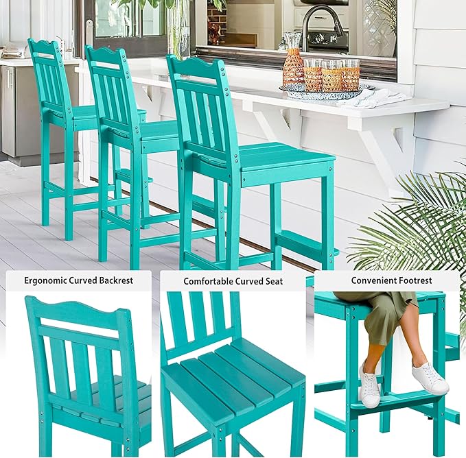 nalone Outdoor Bar Stool, HDPE Tall Adirondack Chair Bar Chair, Weather Resistance Bar Height Chairs for Balcony, Garden, Yard, Backyard (Aruba, Bar Chair)