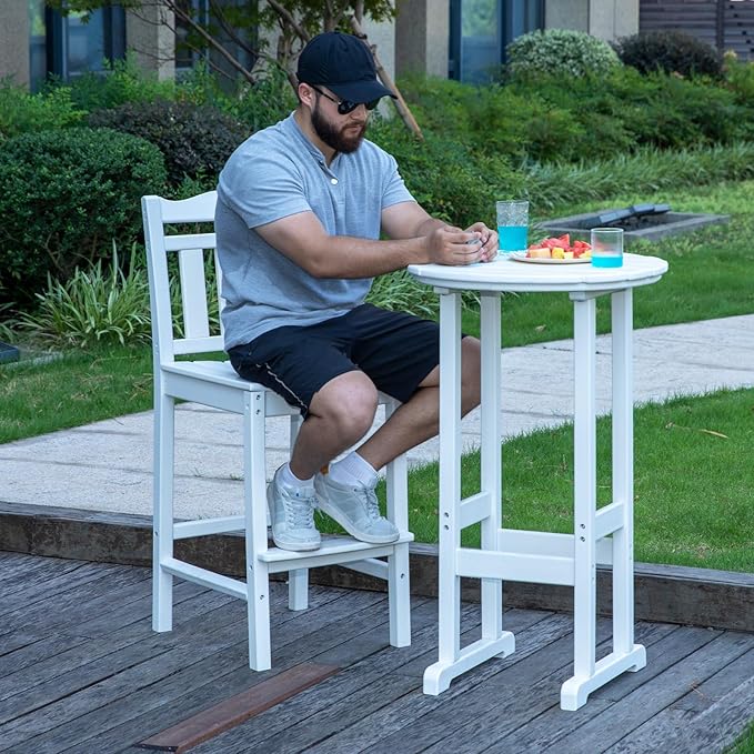 nalone Outdoor Bar Stool, HDPE Tall Adirondack Chair Bar Chair, Weather Resistance Bar Height Chairs for Balcony, Garden, Yard, Backyard (White, Bar Chair)