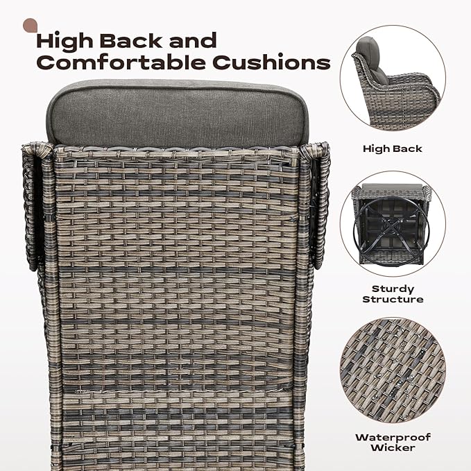 Rilyson Wicker Outdoor Patio Furniture Set - 5 Piece Patio Conversation Sets with Swivel Rocker Chairs, Ottomans and Side Table, 6 inch Cushions, Waterproof Wicker, for Porch Deck Mixed Grey/Grey