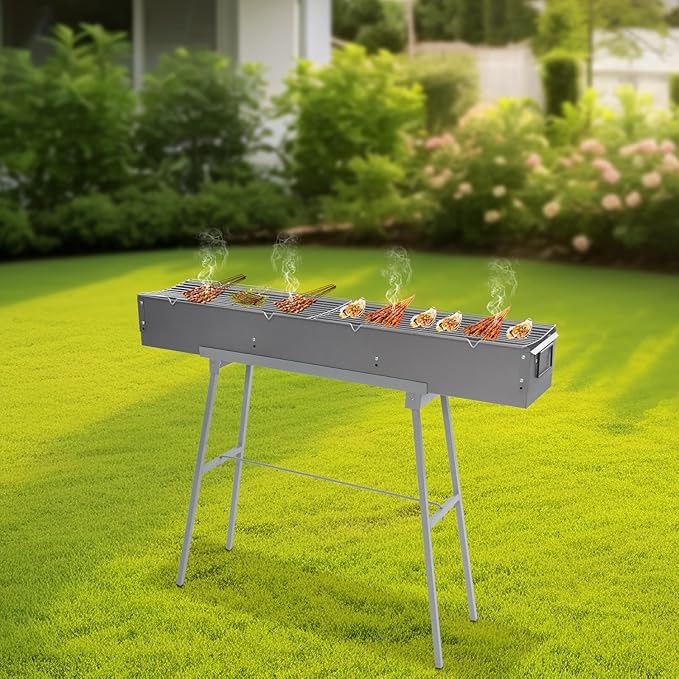 Portable Charcoal Grill Foldable Camping Barbecue Grill for Outdoor Cooking Large BBQ Grills with Adjustable Air Door Lamb Skewer Grills for Backyard Party Picnic Travel, 39.3x7x5.1Inch