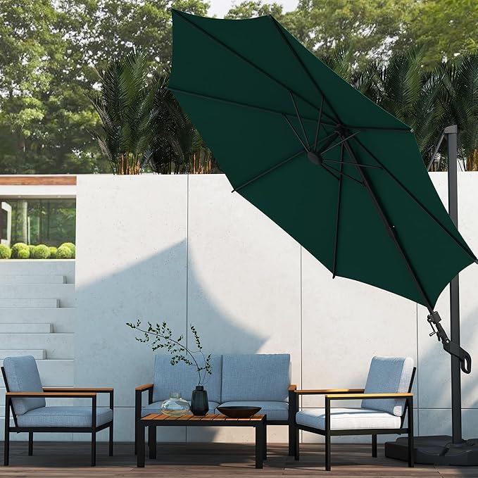 Abba Patio 10FT Vienna Offset Patio Umbrella Outdoor Cantilever Umbrella with 360° Rotation Design and Easy Tilt Adjustment UV 50+ Protection 8 Ribs for Backyard Garden Deck Pool Patio, Dark Green