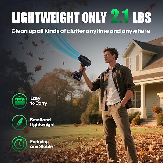 DAILYLIFE Electric Cordless Leaf Blower, 130MPH Handheld Leaf Blower, 2X 2.6Ah Battery and Charger Included, Lightweight & Portable for Patio Cleaning, Lawn Care, Car and Dust
