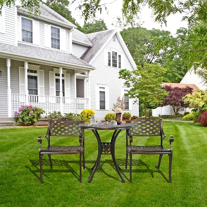 Cast Aluminum Patio Chairs Set of 2, Outdoor Dining Chairs, All-Weather Metal Patio Chairs, Patio Bistro Chairs with Armrest for Garden Backyard Porch Balcony Lawn Pool