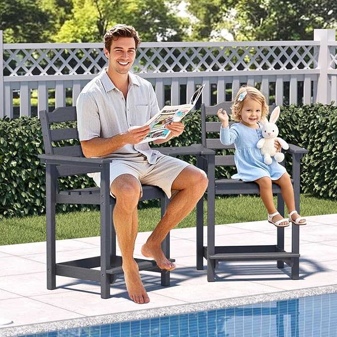 OTSUN Tall Adirondack Chair, Patio Chairs, HDPE Weather Resistant Outdoor Chairs for Garden, Backyard, Poolside, Capacity 300 LBS(4 PCS, Grey)