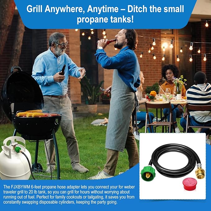 6 FT Propane Adapter Hose for Weber Travelev Grill, for Weber Q Series,for Coleman Stoves,for Blackstone 17" 22" Tabletop Griddle,for Char-Broil Portable Grills-Converts 1 lb to 20 lb Cylinders.
