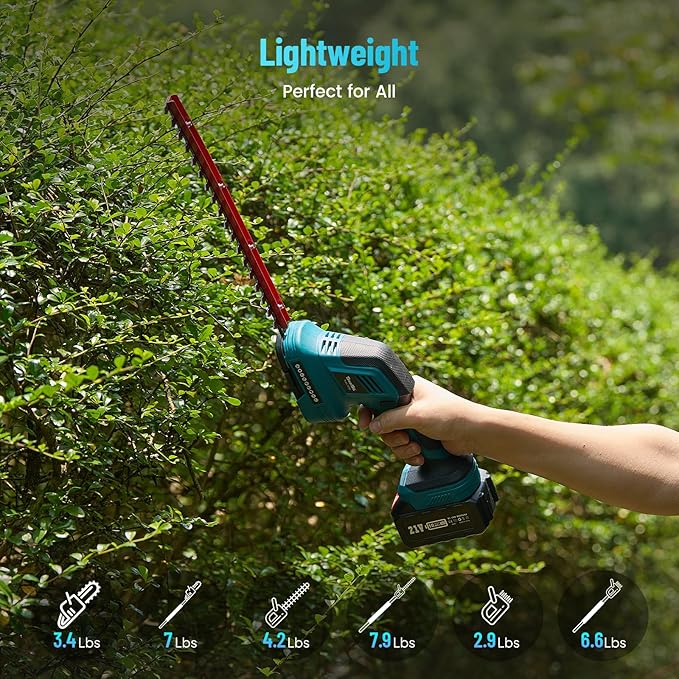 SEESII 6-in-1 Cordless Pole Saw & Hedge Trimmer Combo, Electric Mini Chainsaw with 2×4.0 Ah Batteries, Extendable Tree Pruner, Bush Trimmer Limb Branch Cutter, Grass Shears, 15Ft Long Reach