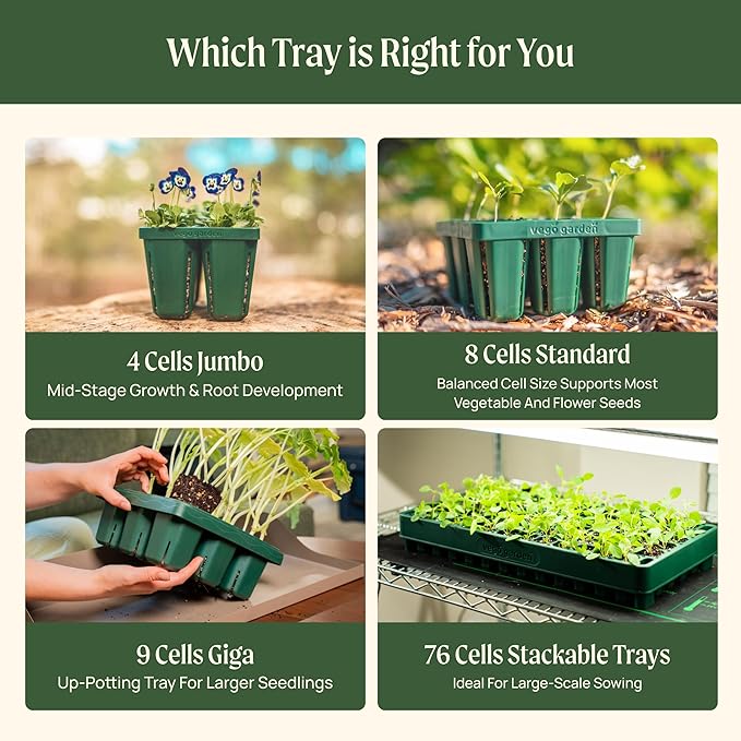 Vego garden Standard Seedling Trays Without Lids, 8 Pack for Seedlings Reusable Propagator Growing Starter Tray, Germination Trays Kit for Greenhouse/Garden (8-Cell per Tray)