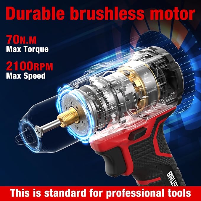 20V Power drill cordless, 70N.m High Torque, with LED Light, 26-Piece Accessory Set, 2 Batteries & Fast Charger Included for Wood & Metal Drilling