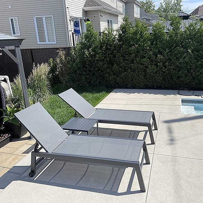PURPLE LEAF Patio Chaise Lounge Set 4 Pieces Aluminum Outdoor Lounge Chairs with Wheels, Textilene Sunbathing Recliner, Grey