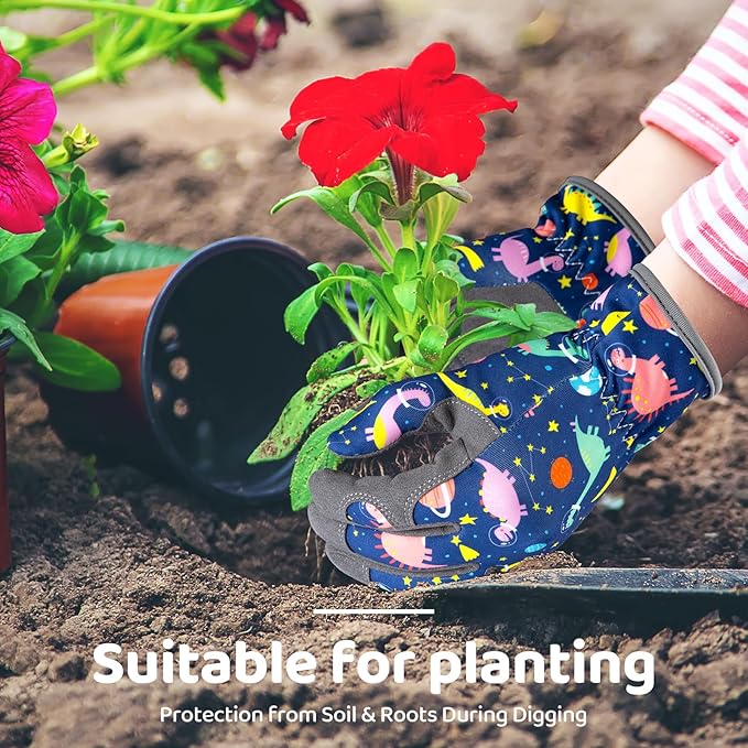 Gardening Gloves for Boys Girls Ages 8-12, Breathable Soft Safety Garden Yard Work Gloves for Kids Children Leather Thorn Proof for Playing, Digging, Planting,Pruning