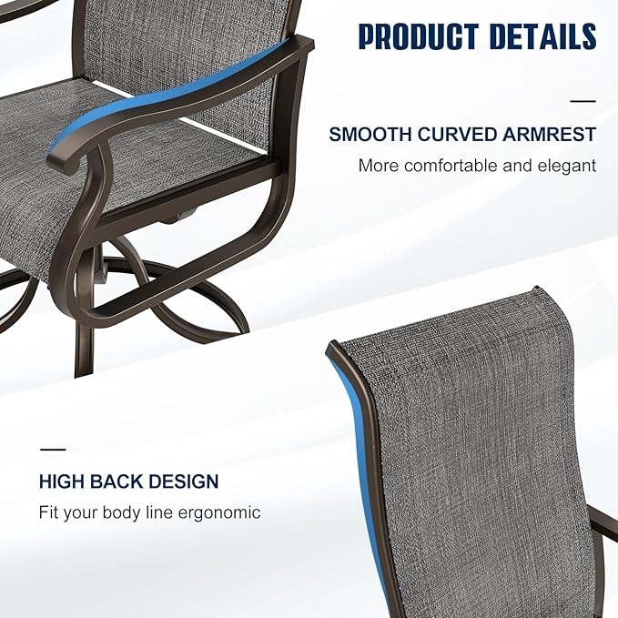 UDPATIO Patio Swivel Dining Chairs Set of 8, Outdoor Swivel Chairs Patio High Back with All Weather Textilene Metal Rocking Frame for Lawn Garden Backyard, Dark Gray