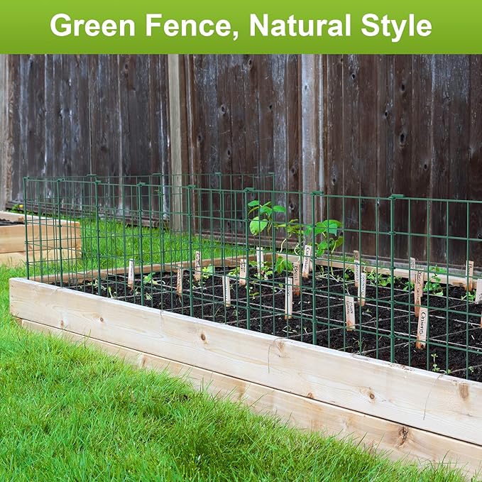 OUSHENG 35ft Green Garden Fence for Dog Pet, Easy Assembly Decorative Fencing Rustproof Metal Wire Panel Border Animal Barrier for Outside, Small Edging for Yard Lawn Outdoor Decor, Grids