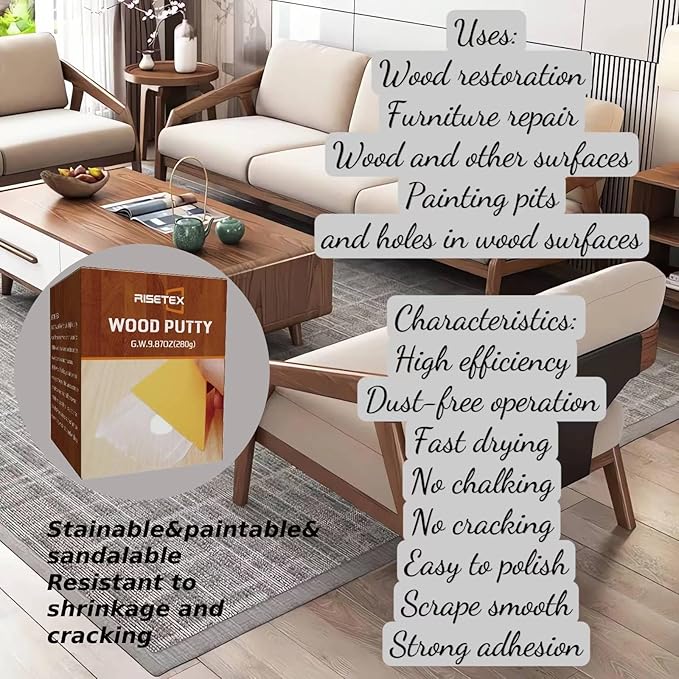 Wood Filler Putty,9.87 Ounce Wood Filler Stainable and Paintable,Natural Putty,Wooden Repair Kit for Quickly Repair Any Breaks,Cracks,Chips,Defects in Wooden Furniture,Easy to Use and Sand