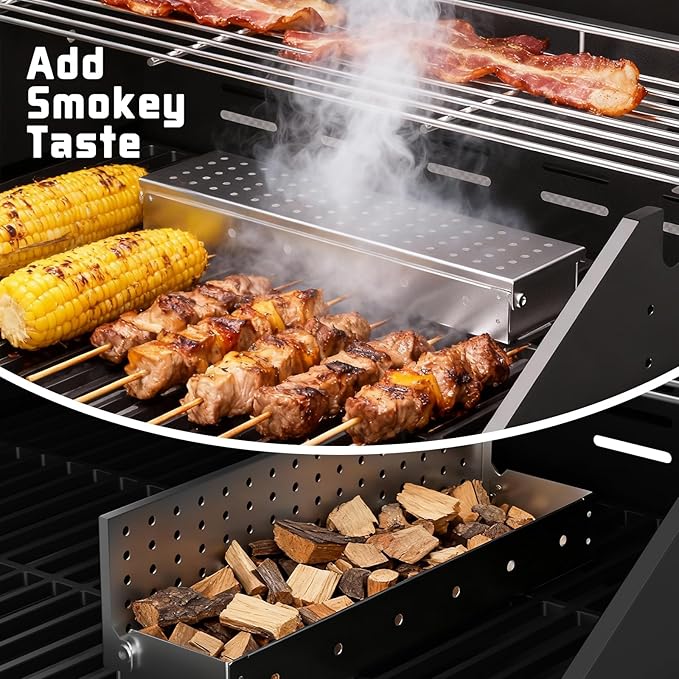 SKOK 4 Burner Propane Gas Grill with Infrared Side and Rear Burners, Outdoor BBQ Grill with Cast Iron Grates, Barbecue Grill with Wheels, 60,000BTU Output