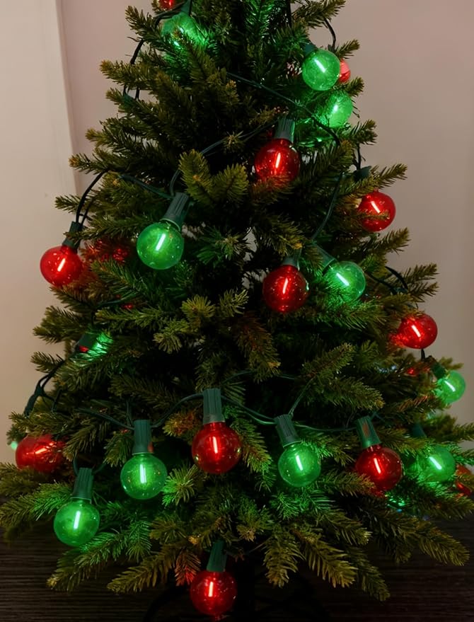 25Ft LED Christmas Outdoor String Lights, G40 Globe Lights with 27 0.6W Clear Multicolor Bulbs, Vintage Christmas Lights for Holiday Party Backyard Wedding Garden Patio Porch Decor, Green Wire