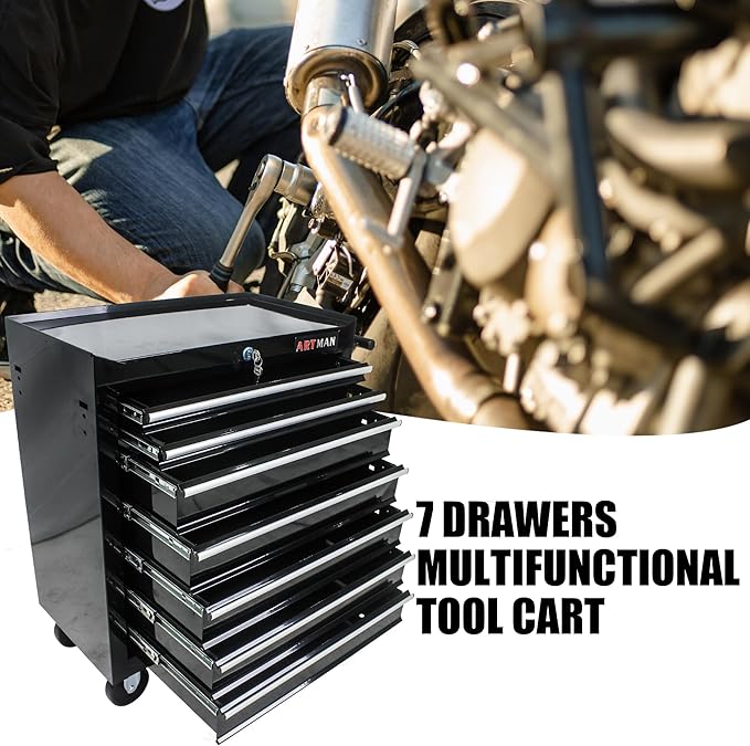 7 Drawers Tool Cart on Wheels,Multifunctional Rolling Tool Chest Tool Storage,Drawers Rolling Tool Trolley Organizer Tool Case for Garage,Warehouse,Workshop,Repair Shop (7 Drawers-29.9"H-Black)
