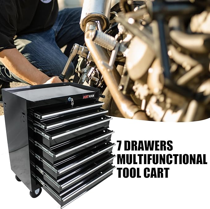 7 Drawers Rolling Tool Cart on Wheels, Multifunctional Organizer Tool Case Tool Chest, Trolley Tool Storage Tool Box for Workshop, Garage, Repair Shop, Warehouse (7 Drawers-29.9" H-Black)