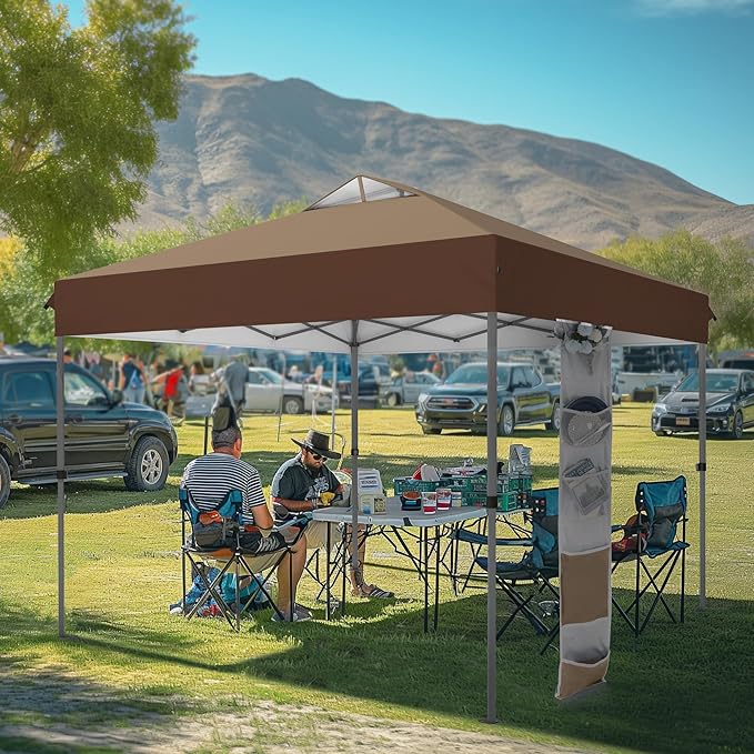 MFSTUDIO Pop Up Canopy Tent, 10x10 Outdoor Canopies Instant Portable Shelter Tens with Vented Top, Storage, 4 Sandbags, Beach Canopy