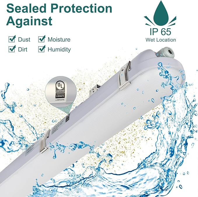 kadision 4ft LED Vapor Tight Light 40W/32W/24W Adjustable Light Output, 4800lm 5000K 100-277V, 0-10V Dimmable Vapor Proof Lighting Fixture for Warehouses Car Washes, UL Listed 4-Pack