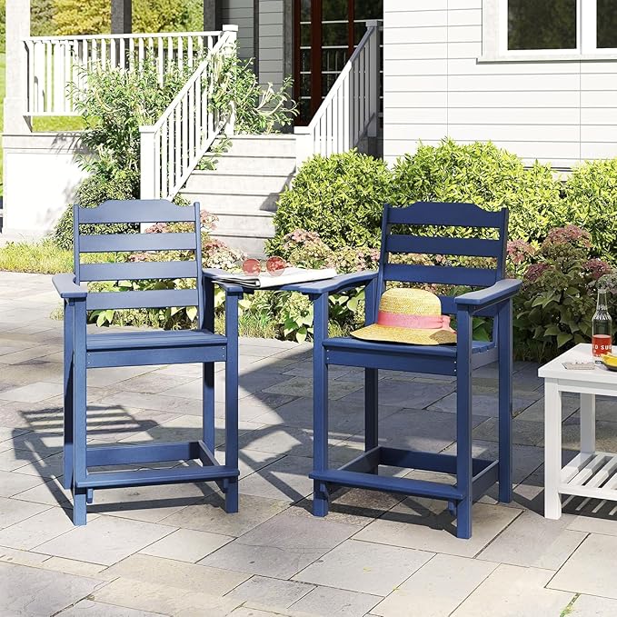 OTSUN Tall Adirondack Chairs Set of 4, HDPE Weather Resistant Balcony Chairs for Garden, Backyard, Poolside, Capacity 300 LBS(4 PCS，Navy Blue)