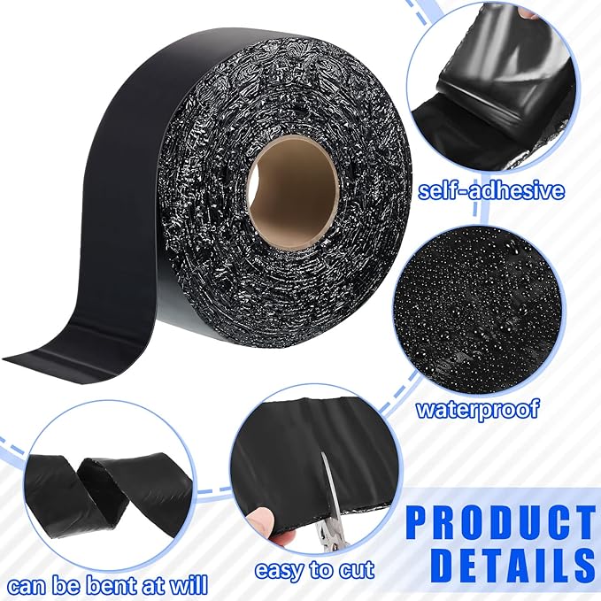 Fabbay 2 Rolls Asphalt Crack Filler Tape Asphalt Tape for Driveway Repair Joint and Crack Sealer for Tarmac Parking Lot Roof Cement Road, 50 Feet Each Roll (4 Inch)