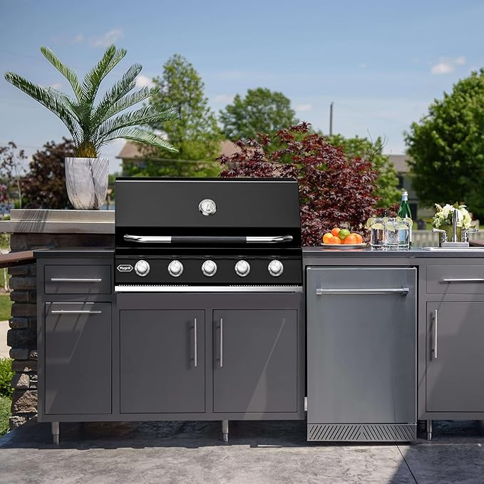 Hygrill 40-Inch Built In Grill for Liquid Propane, Stainless Steel Outdoor Kitchen 5-Burner Grill Head, Black