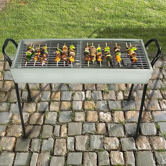 Portable Stainless Steel Grill is a home charcoal grill and outdoor grill perfect for travel, outdoor cooking and grilling, camping, and picnics.