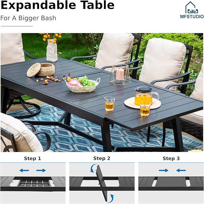 MFSTUDIO Patio Dining Set for 6, Expandable Patio Table and Chairs Set, 7 Piece Outdoor Dining Set for Deck/Backyard/Poolside/Garden