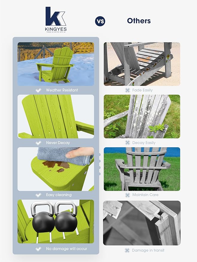 KINGYES Folding Adirondack Chair Set of 8, HDPE All-Weather Folding Adirondack Chair, Apple