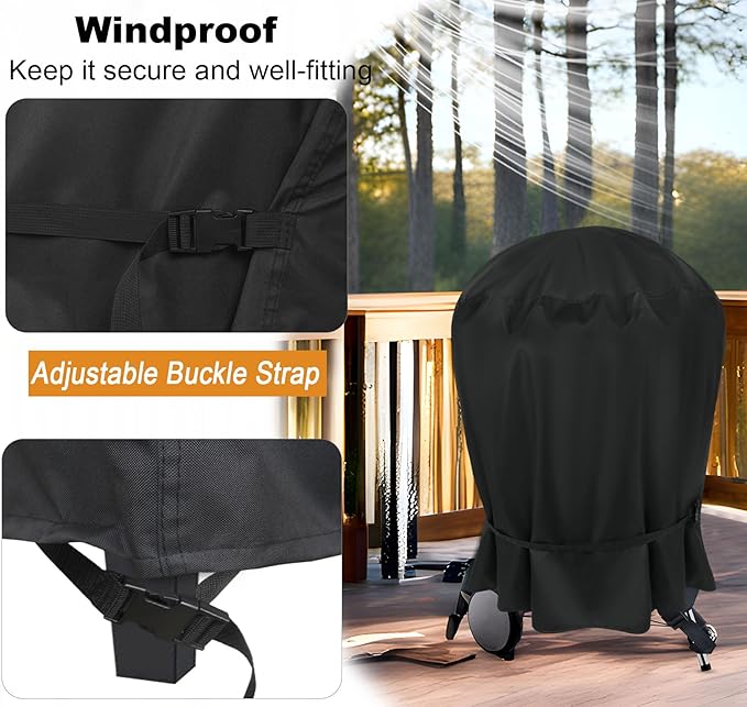 NettyPro Grill Cover for Charcoal Kettle Grill 22 inch, Heavy Duty Waterproof Outdoor Round Smoker Cover, 27" W x 25" D x 35" H, Black