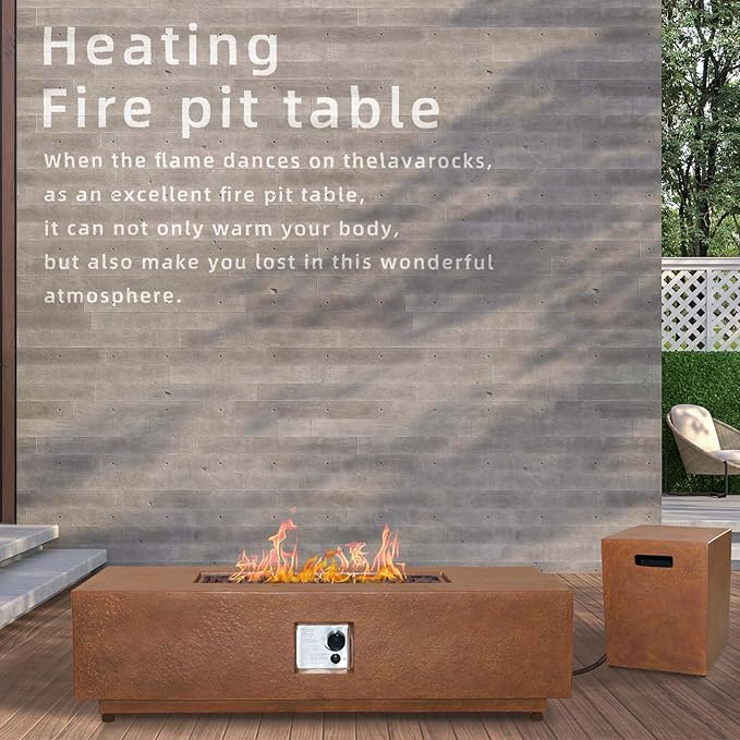 Afterglow Firepits All Terrafab External Gas Tank for Outdoor Use Rectangular 50000 Btu for Outside Patio Backyard Garden, Rusty Brown