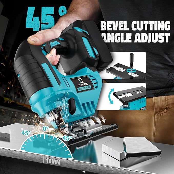Jigsaw Compatible With Makita 18V, Cordless jig saw tool Brushless Motor, 0°- 45° Bevel Cuts, LED Light with 3 Position Orbital Setting for Straight/Curve/Bevel/Circle Cutting (NO Battery)