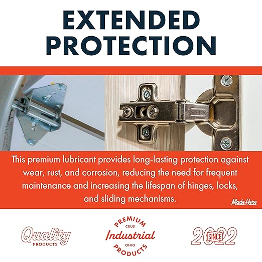 Made Here Co.Door Hinge Lubricating Oil - Smooth Performance for Doors, Hinges, and Locks | Non-Toxic | Odor-Free | Protects Against Rust & Corrosion | for Multi-Surface Application | 4oz