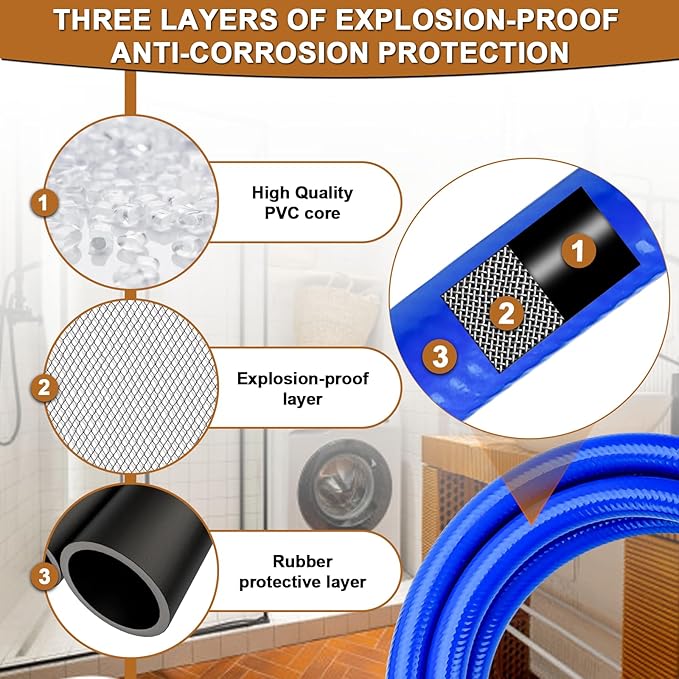 10FT Rubber Washing Machine Hoses Burst Proof 2 Pack For Hot and Cold Water 3/4" NPT Connection Water Supply Lines by Cenipar Fit for ALL Washing Machine