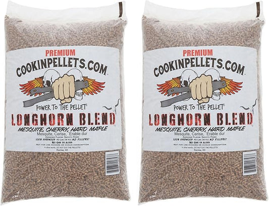 CookinPellets 40-Pound Longhorn Blend Premium Natural Grill Smoker Smoking Mesquite/Cherry/Maple Hardwood Wood Pellets, (2 Pack)