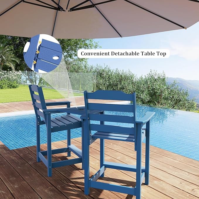 OTSUN Tall Adirondack Chairs Set of 4, HDPE Weather Resistant Balcony Chairs for Garden, Backyard, Poolside, Capacity 300 LBS(4 PCS，Navy Blue)