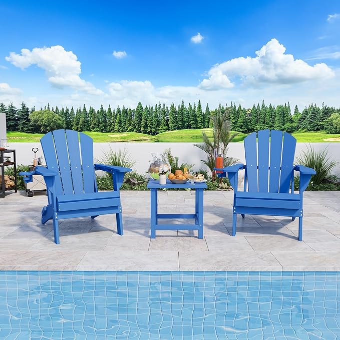 Folding Adirondack Chair, HDPE All-Weather Patio Chairs for Outdoor, Patio, Lawn, Garden, Backyard Deck, Fire Pit - Navy Blue