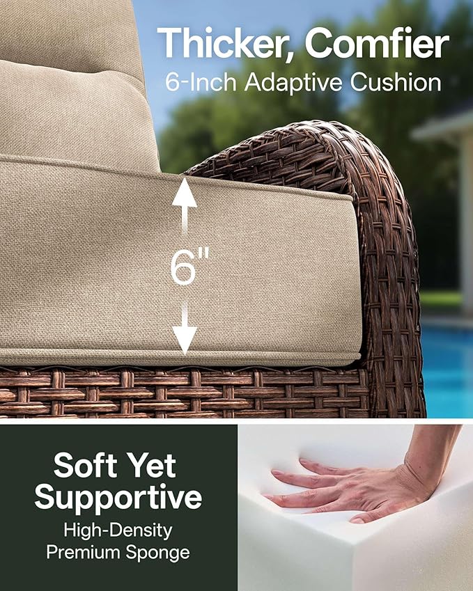 5-Piece Patio Furniture Set with 6-Inch Thick Cushions, High Back Outdoor Arm Chairs and Table, All-Weather Conversation Set for Porch, Deck, Balcony, Yard in Beige