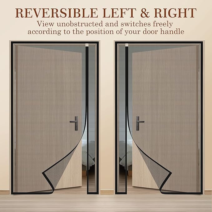 Yotache Reversible Left/Right Opening Magnetic Screen Door Fit Doors 36x82 Inch, Screen Size 38"x83" Anti-Tearing Screen Net with Strong Magnets for Front/Back Patio Door, Black