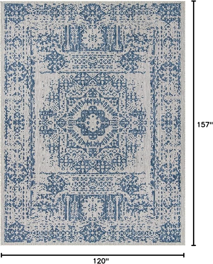 Unique Loom Outdoor Traditional Collection Area Rug - Timeworn (10' x 13' 1" Rectangle, Blue/ Gray)