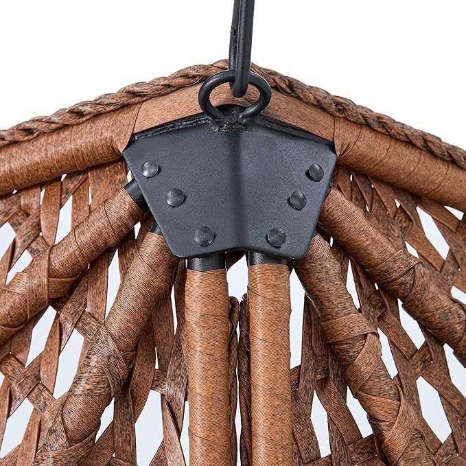 Egg Swing Chair Outdoor with Stand, Hanging Egg Rattan Basket Chair with Cushion and Pillow, Swinging Egg Chair, Foldable Basket and Metal Stand for Porch, Patio, Bedroom, Balcony,Yard (Brown)