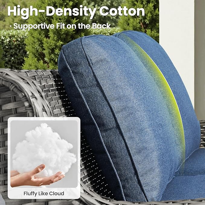 ovios 6-Pieces Patio Furniture Set with 42 Inch Fire Pit Table, Outdoor Wicker Sofa Couch Ottomans Comfy Cushions, High Back Modern Conversation Set, Grey Rattan, Denim Blue