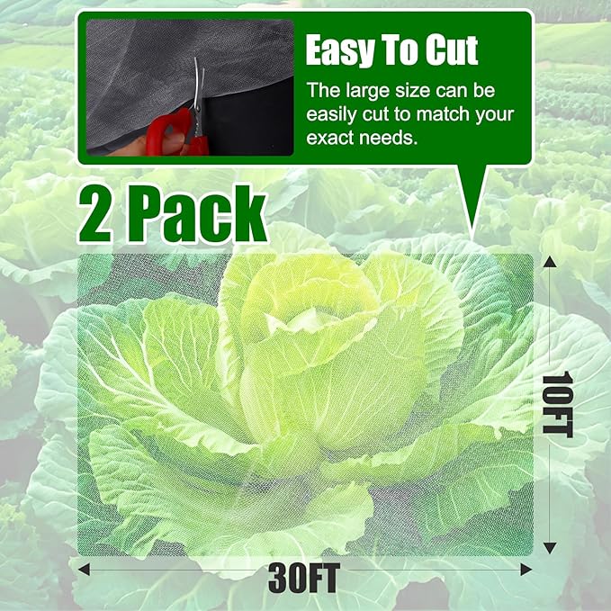 2 Pack Garden Netting, 10 x 33 FT Garden Mesh Netting, Ultra Fine Plant Net Covers, Gardening Raised Bed Barrier Row Cover, Plant Mesh Covers for Fruits Flowers Vegetables Crops
