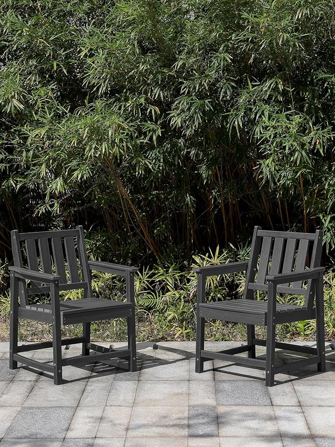 Patio Dining Chair Set of 2, HDPE Outdoor Dining Chair, Ergonomic HDPE Dining Chairs with Deep Seating, All Weather Outdoor Chairs Furniture for Backyard, Deck, Garden, Poolside, Obsidian