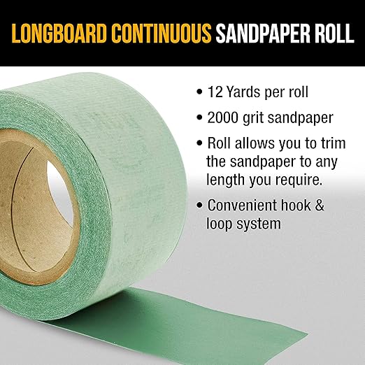 Dura-Gold Premium - 2000 Grit Green Film - Hook & Loop Backing Longboard Continuous Sandpaper Roll, 2-3/4" Wide, 12 Yards Long - For Automotive Detailing, Fine Color Sanding, Long Board Sander Blocks