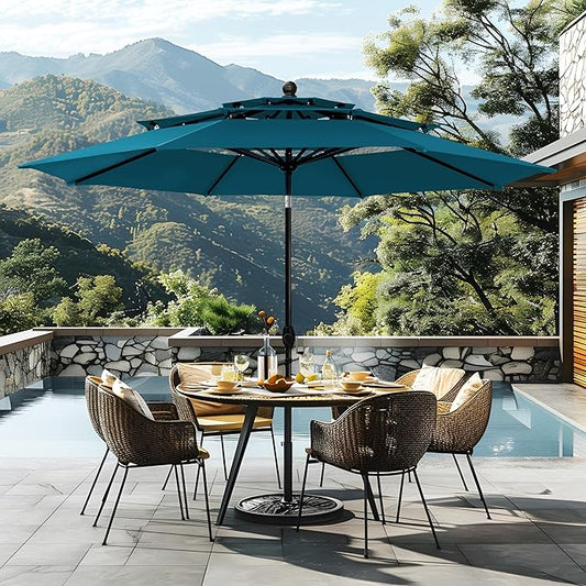 Sophia & William 10ft 3 Tier Auto-tilt Patio Umbrella, Outdoor Double Vented Umbrella with Crank, Cyan-blue