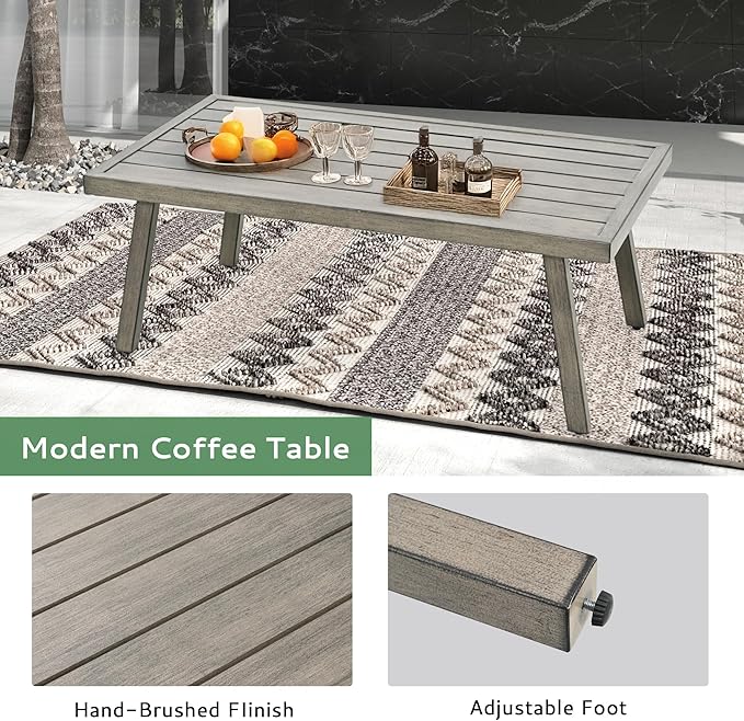 Patio Conversation Sets 4 Pieces - Aluminum 3 Seater Sofa Outdoor Furniture Sets with Thick Cushion, Coffee Table and Swivel Chairs Set of 2, Rustproof and Waterproof for Porch Deck Yard, Grey