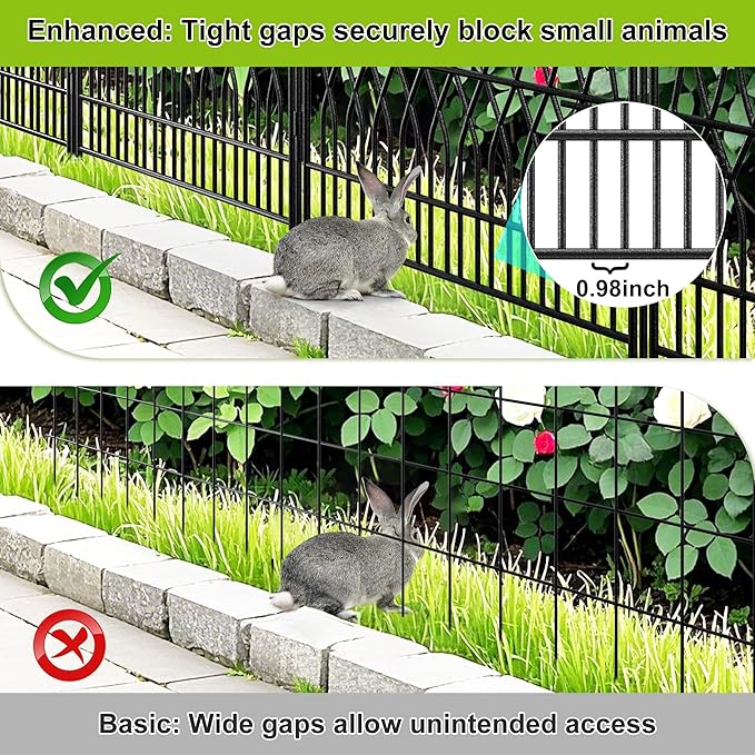 Bepatio 5 Panels Garden Fence with Latch, 27.6in (H) x 9.8ft (L) Dog Fence Outdoor for Yard, Arc Metal Fencing Panels, Animal Barrier Fencing for Outdoor, Patio, Flower Bed