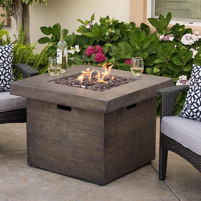 Propane Fire Pit Table, 32" MGO Firepits for Outside, Square Gas Fire Pit for Outside Patio, Propane Fire Table for Deck, Backyard, 40,000BTU, Tank Inside, Tank Not Included, Brown