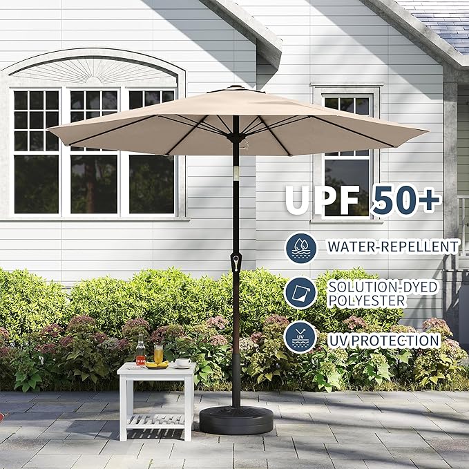 PatioKingdom 11FT Patio Umbrella,Outdoor Umbrella with Push Button Tilt and Crank,Market Table Umbrella with 8 Sturdy Fiberglass Ribs UV Protection(Beige, 11FT)